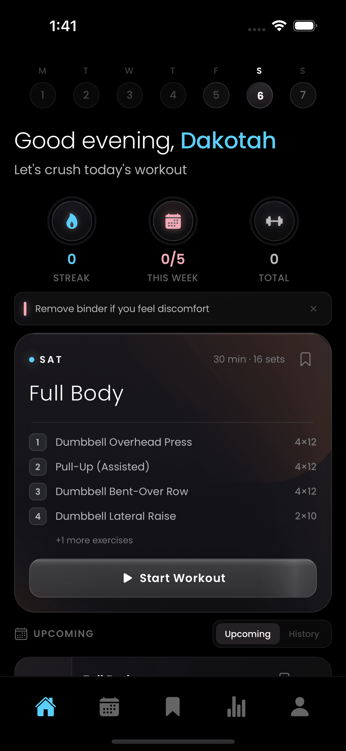 TransFitness app showing workout session